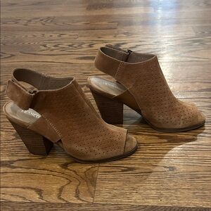 Franco Sarto Brown Peep-Toe Block Heel Boots